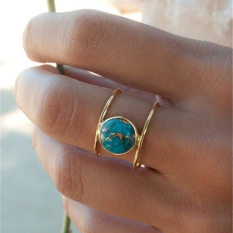 Womens Wave Ring Gold Alloy With Artificial Gemstone Inlay European Design Individually Packaged Birthday Gift For Her