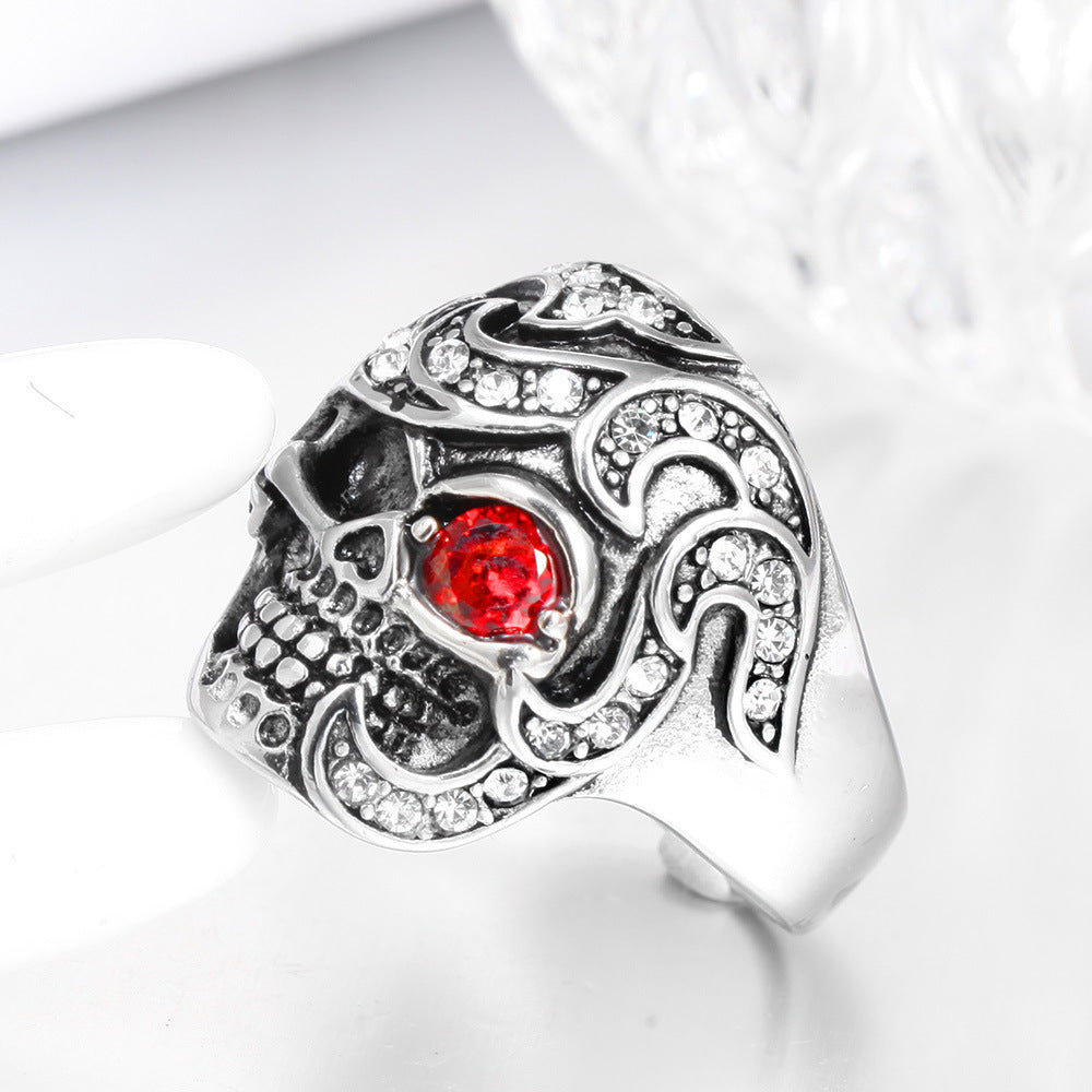 Mens Stainless Steel Skull Head Zircon Ring For Trendy Biker Gothic Punk Statement Accessory Durable High Quality