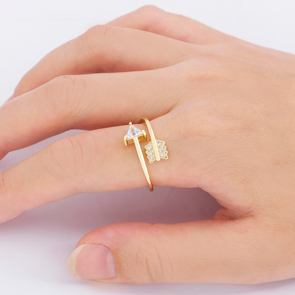 Womens Geometric Heart Shaped Ring Bow And Arrow Ring Gold Plated Copper Souvenir Individually Packed Travel Accessory