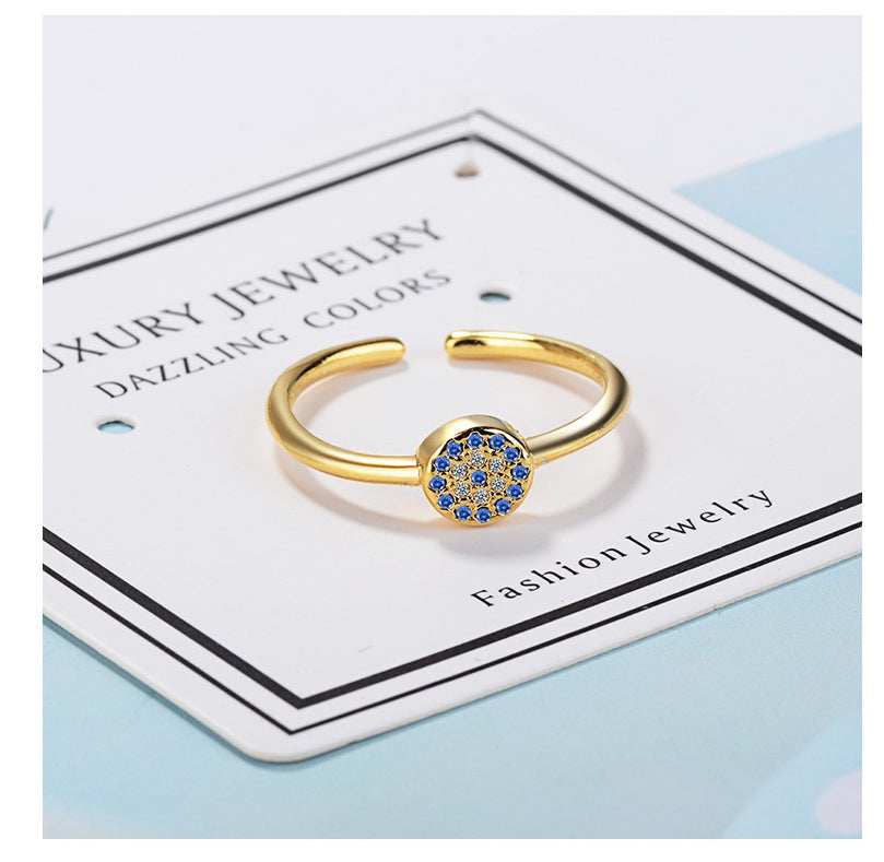 Turkish Evil Eye Ring Retro Circle Blue Eye Jewelry Copper Plated Platinum And Gold Adjustable Opening Band For Women