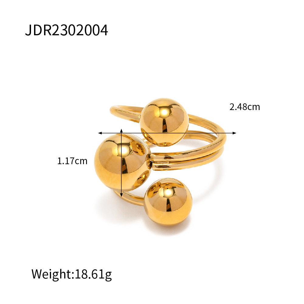 Women Spherical Ball Ring Stainless Steel Gold Tone Jewelry