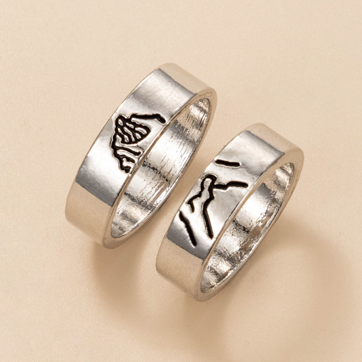 Womens Geometric Alloy Ring Set Personalized Letter Love Rings Simple Ethnic Fashion Jewelry Lightweight Rings