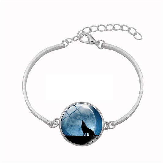 Women Time Gemstone Glass Pendant Bracelet With Alloy Chain Lightweight Adjustable Length Fashion Chic Jewelry