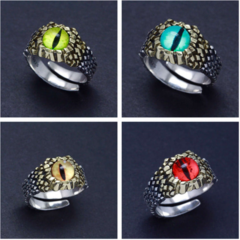 Unisex Copper Ring With Sterling Silver Gem Inlay Adjustable Opening Geometric Python Eye Retro Statement Ring