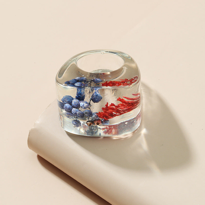 Unisex Acrylic Ring Plant Specimen Botanical Jewelry