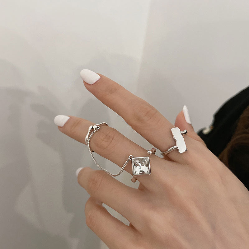 S925 Silver Two Finger Ring For Women Retro Chain Tassel Jewelry Style Accessory Geometric Style Gifts For Her