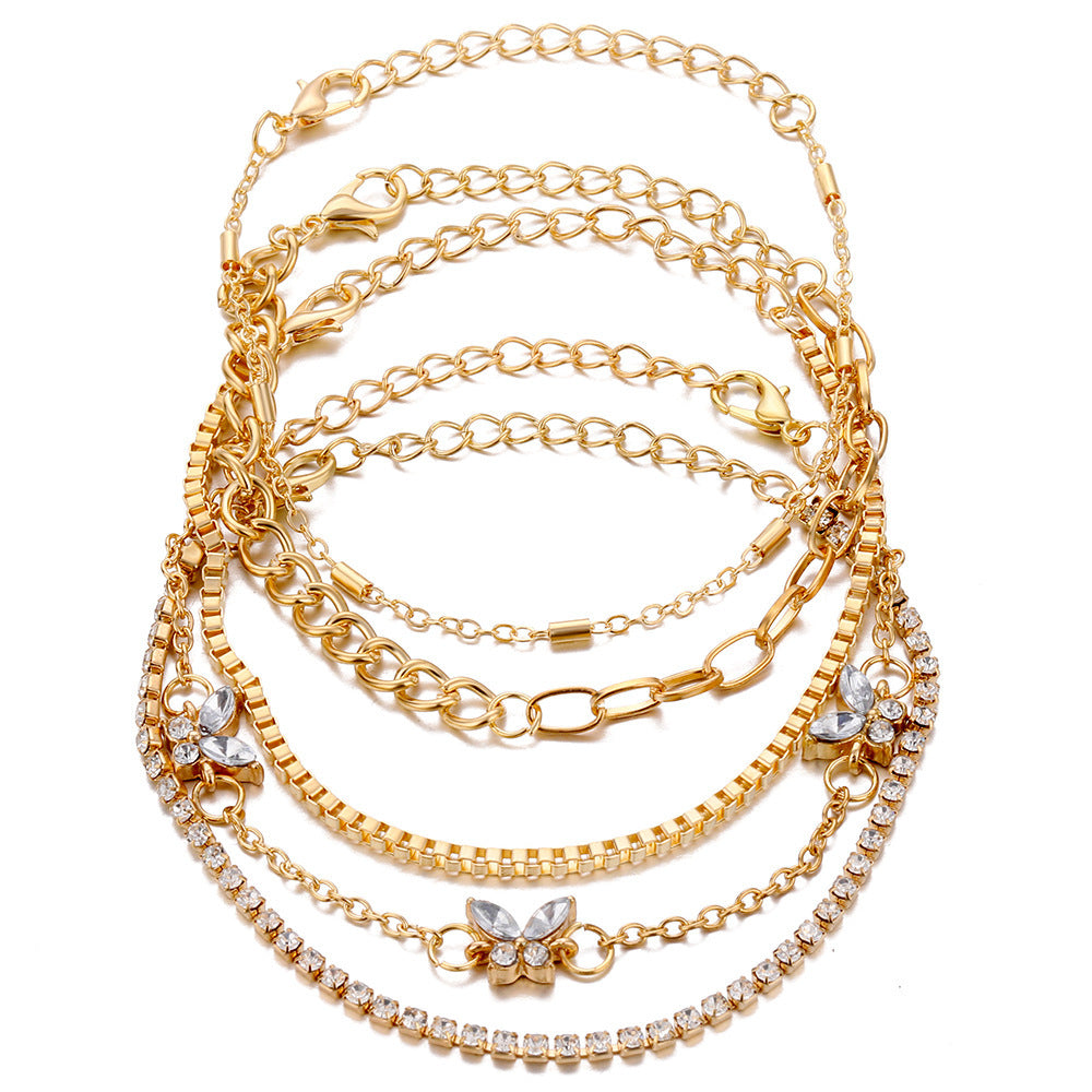 Womens Multilayer Alloy Butterfly Lock Geometric Chain Bracelet Gold And Silver Tone Fashion Accessory Everyday Wear