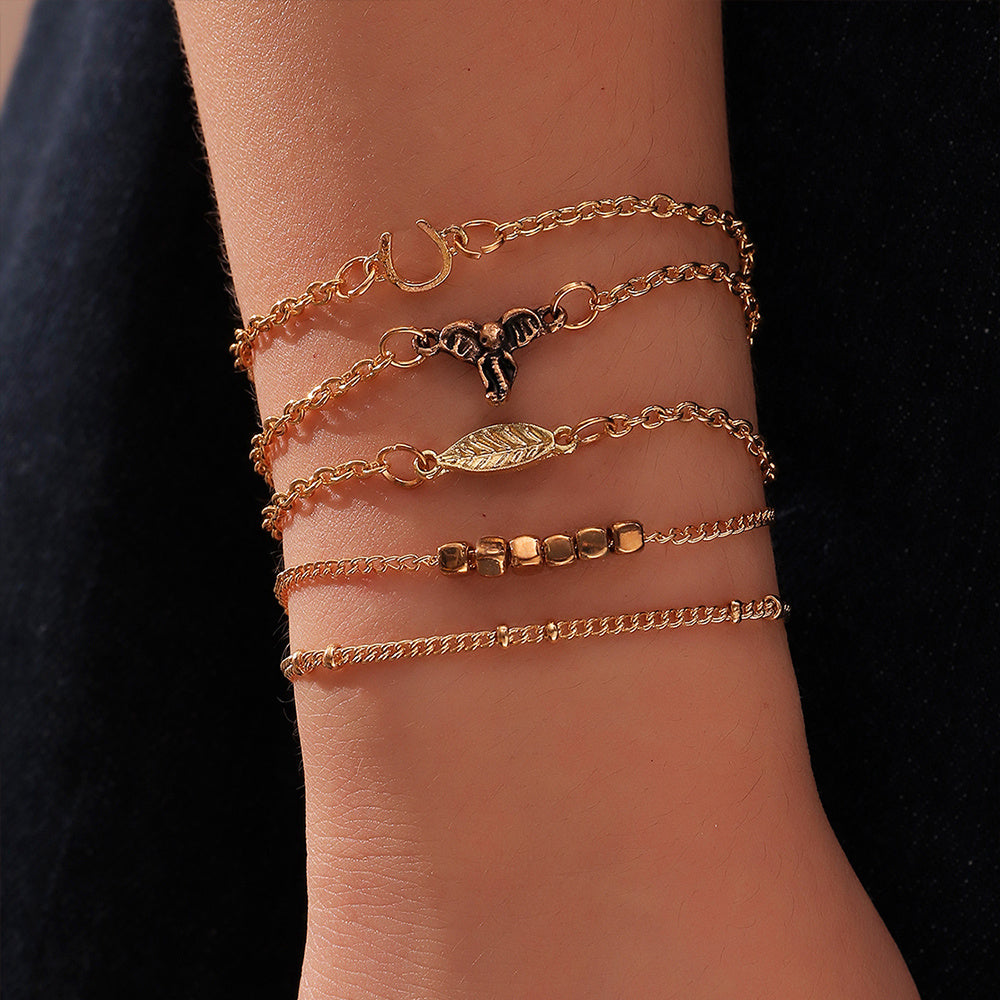 Womens Bracelet Set Five Piece Irregular Electroplated Alloy Fashion Jewelry Bracelets Popular Design Metal Set