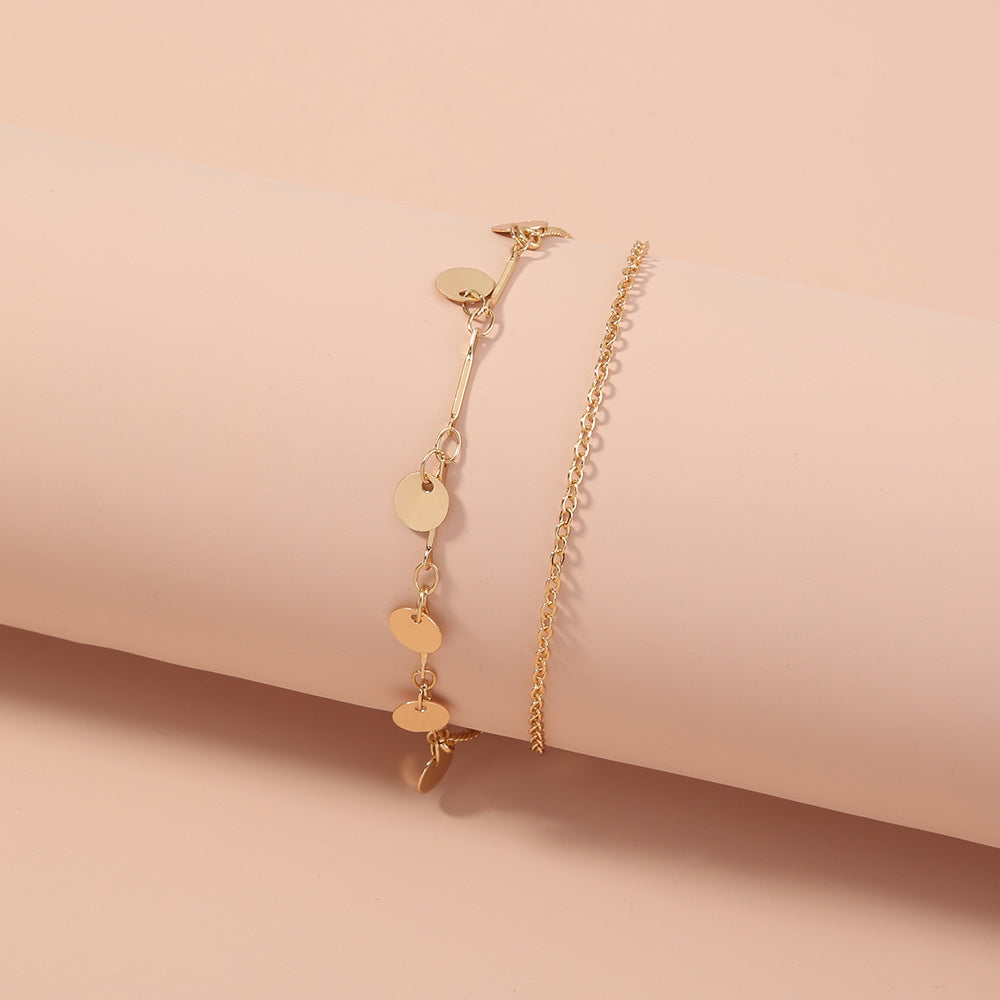 Womens Fashion Jewelry Copper Bracelet With Tassel And Metal Disc Double Layer Design Simple Bangle Style Chic