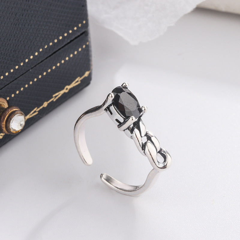 Vintage Copper Ring With Zircon Wave Inlay Adjustable