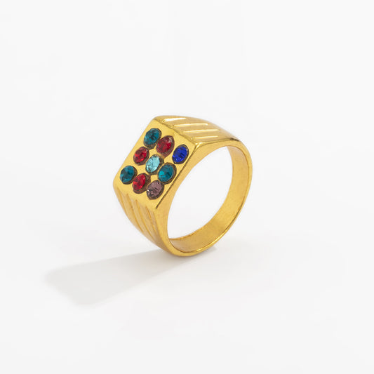 Men Gold Plated Ring Geometric Retro Alloy Jewelry With Rhinestone Inlay Fashion Accessory Gifts For Men Style