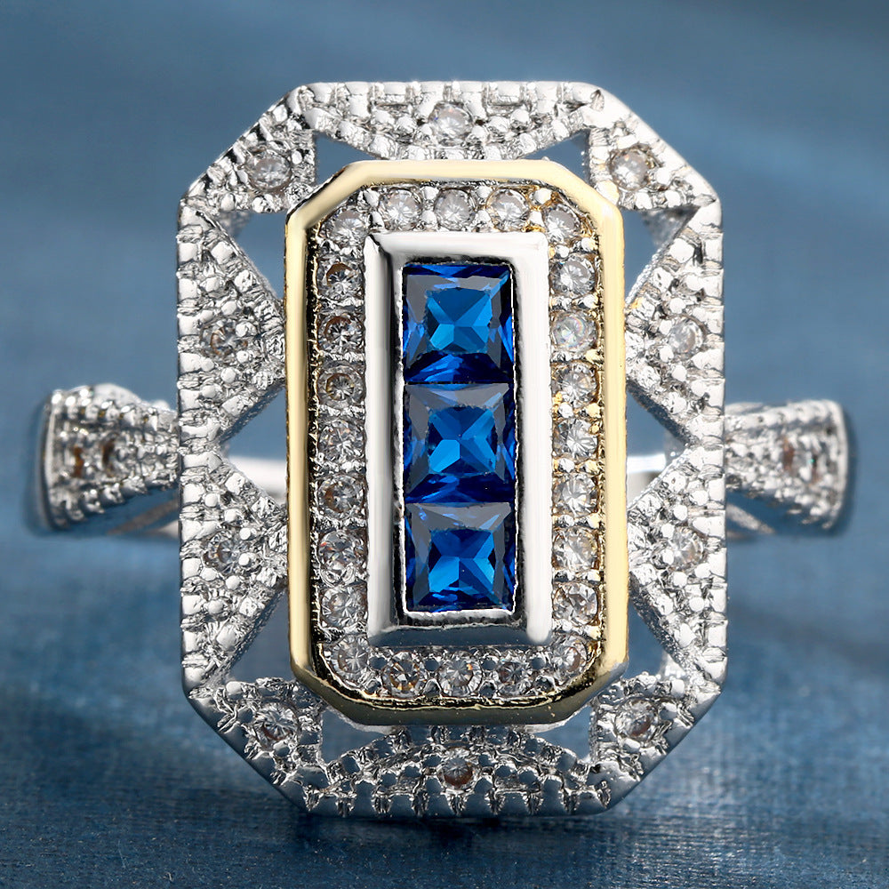 Unisex Copper Inlaid Zircon Ring Electroplated Fashion Jewelry Trendy Accessory for Men Women Size 6 7 8 9 10