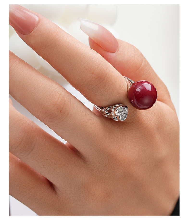 Copper Heart Open Ring With Zircon Inlay Geometric Design