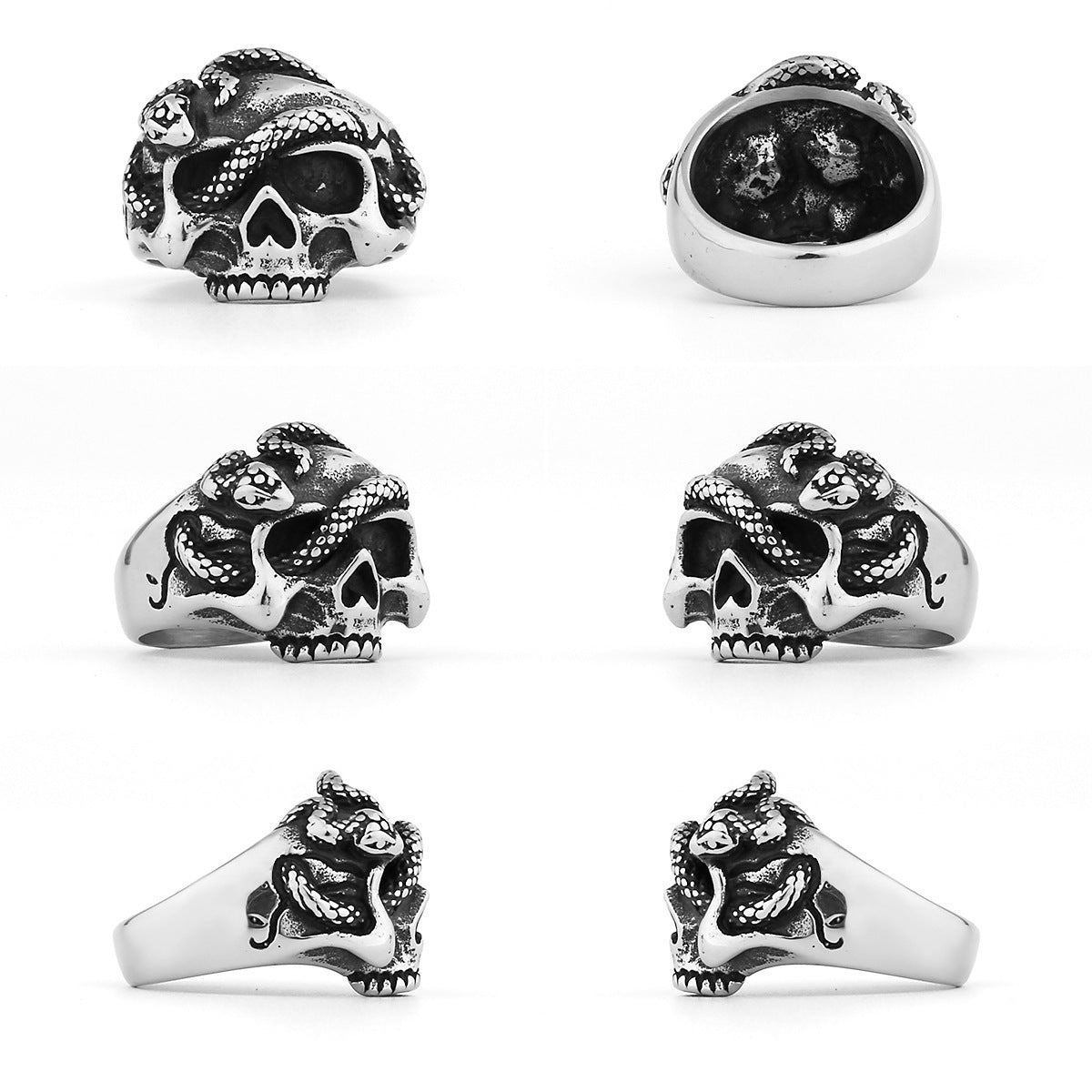 Mens Titanium Steel Ring With Skull Entwined Design Polished Durable Fashion Jewelry Accessory High End Accent