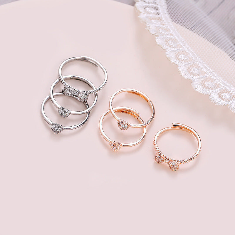 Womens 3 In 1 Clover Detachable Ring Rose Gold Silver 3 Piece Set Natural Zircon Fashion Jewelry Everyday Chic