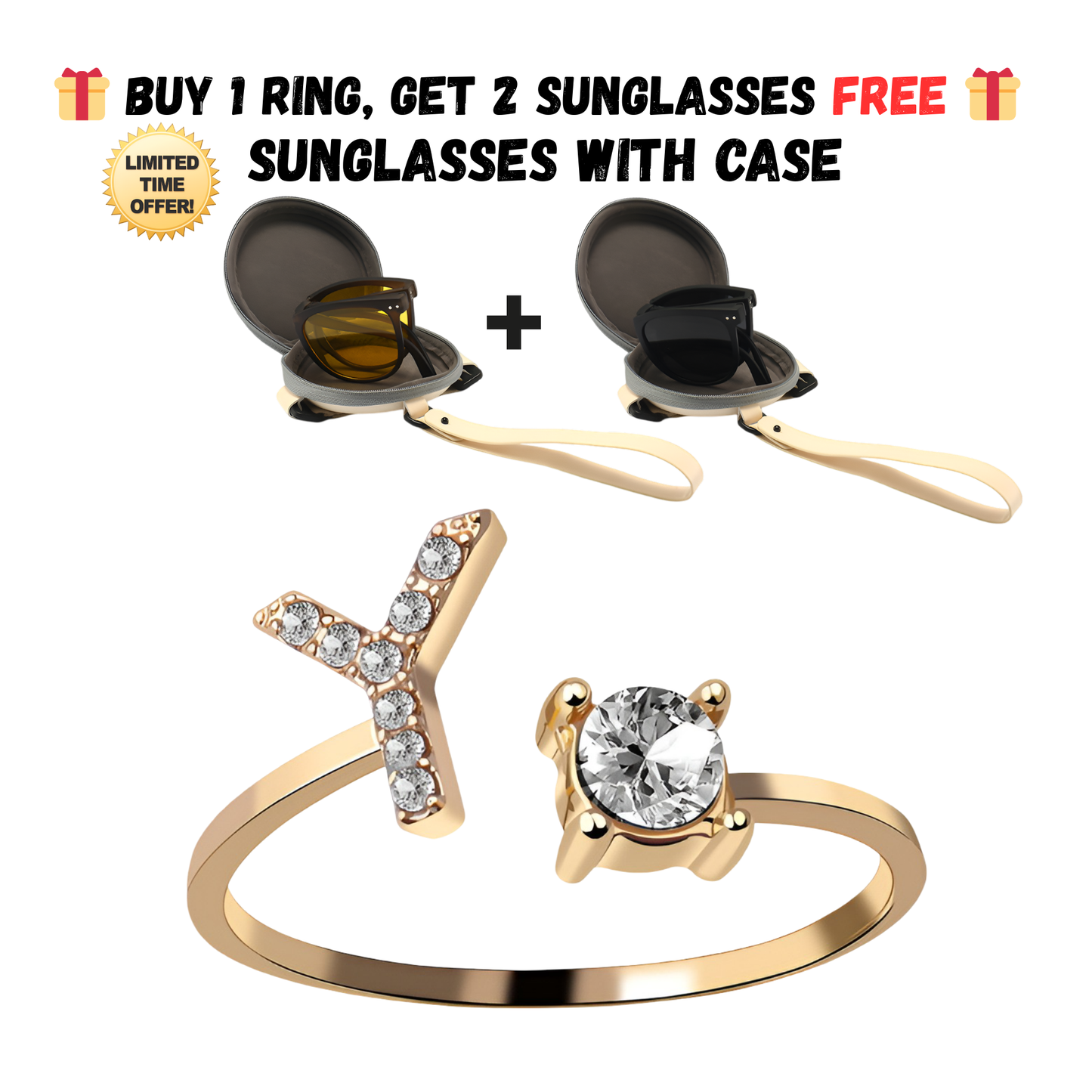 Adjustable Letter Zircon Ring with Alphabet Initials A Z Copper Alloy Jewelry Gift for Women Elegant Gift Idea