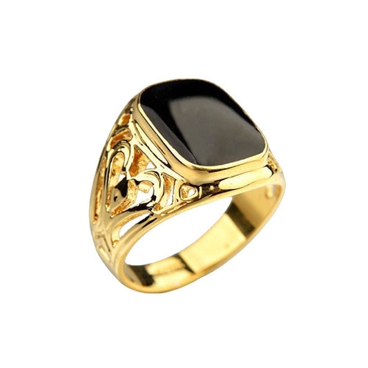Unisex Alloy Ring Golden Hollow Carved Geometric Band For Men And Women Stylish Finger Ring Gift Jewelry Party Ready