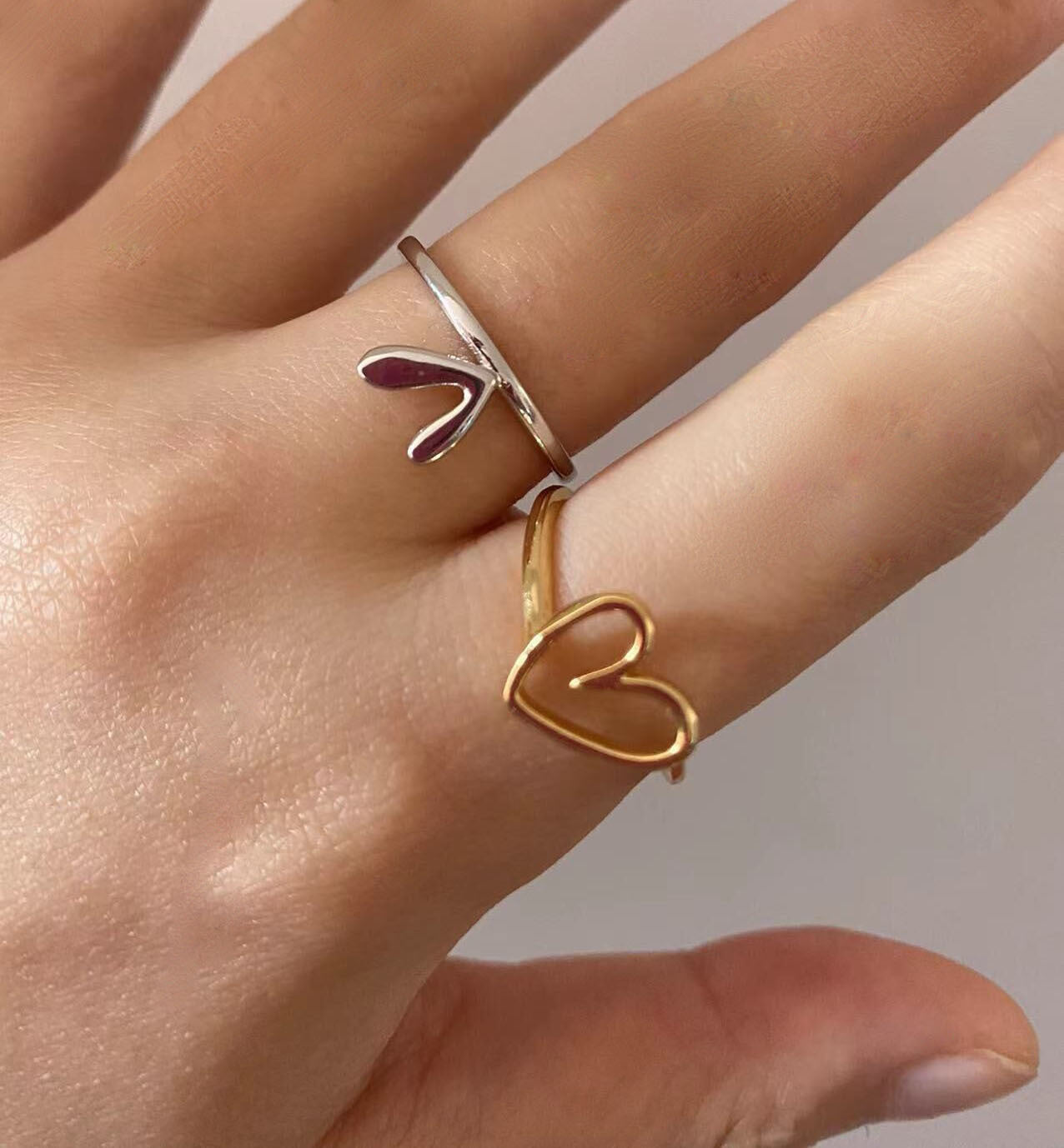 Womens Heart Ring Set Adjustable Alloy Rings Two Piece Irregular Design European American Korean Style Classic