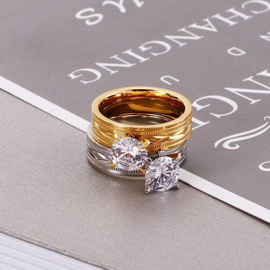 Womens Titanium Steel Ring Hollow Inlaid Zirconia Electroplate Jewelry Accessory For Her Stylish Everyday Wear