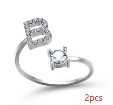 Womens Initial Letter Ring Adjustable Vintage Jewelry Zircon Accents Alloy Rhinestone Ring Perfect For Gifting
