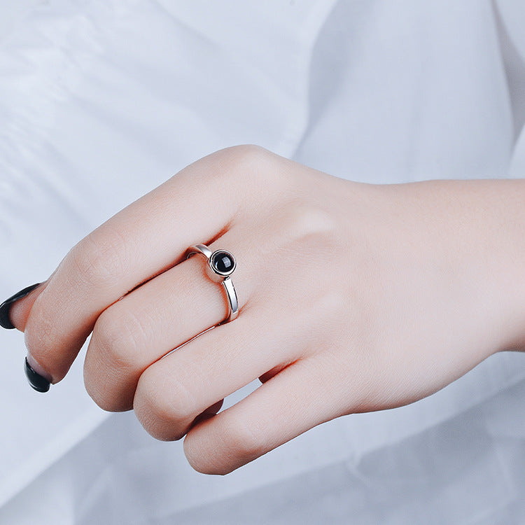 I Love You Projection Ring 925 Silver Adjustable Two Tone