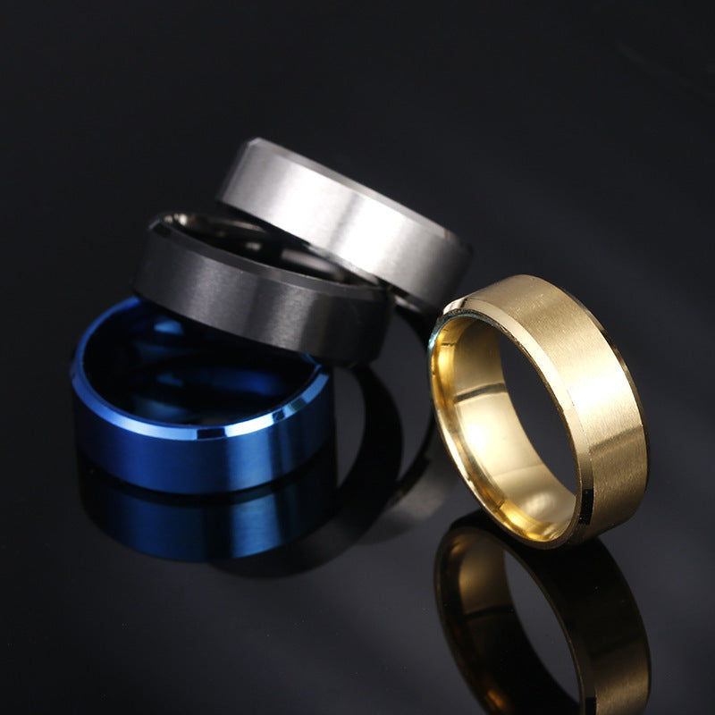 Unisex Stainless Steel Ring With Matte Geometric Design 8mm Electroplated Finish In Matte Blue Black Silver Gold