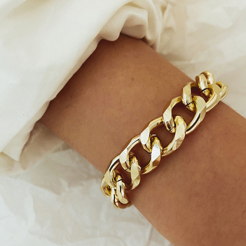 Gold Chain Bracelet Thick Design European Retro Style Alloy Jewelry For Women And Girls Elegant Everyday Wears