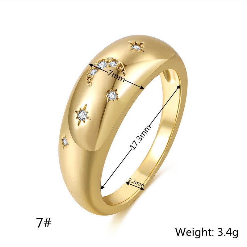 Gold Plated Zircon Ring For Women With Geometric Inlay Durable Fashion Jewelry Hypoallergenic Copper Base Shine