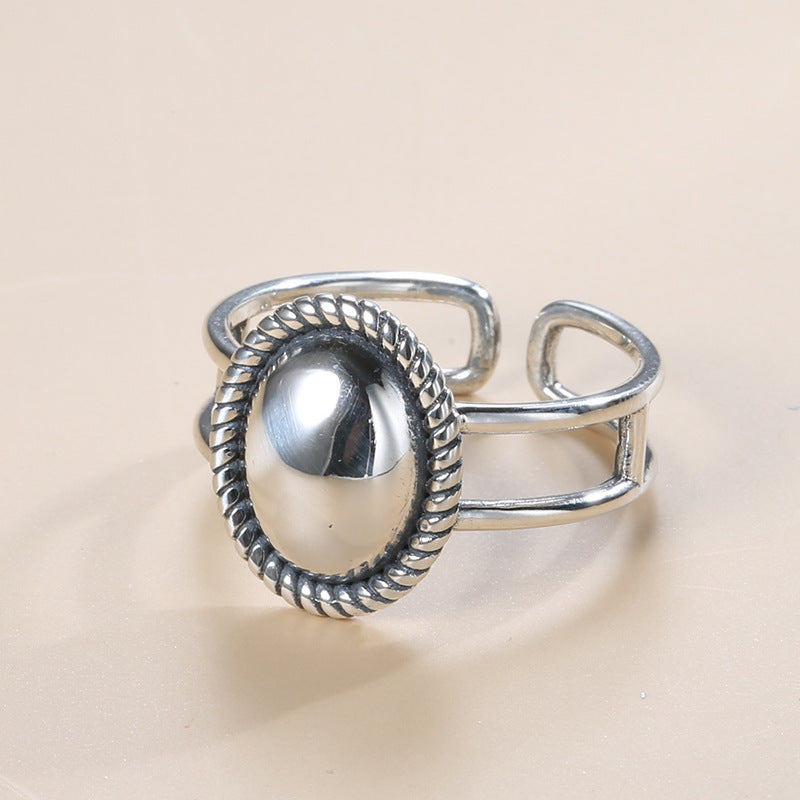 Sterling Silver Ring Double Oval Plaid Wave Jewelry Women