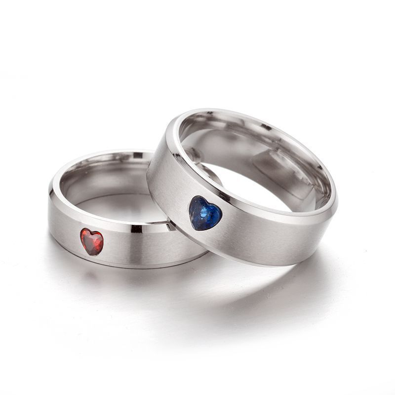 Couple Rings Titanium Steel Geometric Peach Heart Ring Electroplated Matching Rings for Couples Gift for Lovers