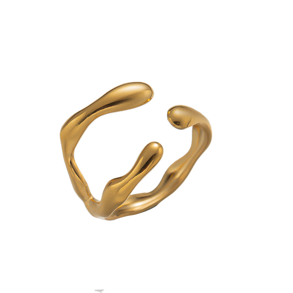 Womens Hollow Geometric Titanium Steel Ring Gold Plating Adjustable Opening Durable Everyday Wear Jewelry Chic