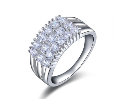 Platinum Plated Zircon Ring Copper Wave Design Womens Jewelry With Gold Inlay Gemstone Sparkle Finish Everyday