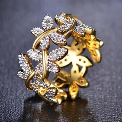 Gold Plated Butterfly Flower Ring for Women Elegant Fashion Jewelry Daily Wear Gift Anniversary Accessory Item