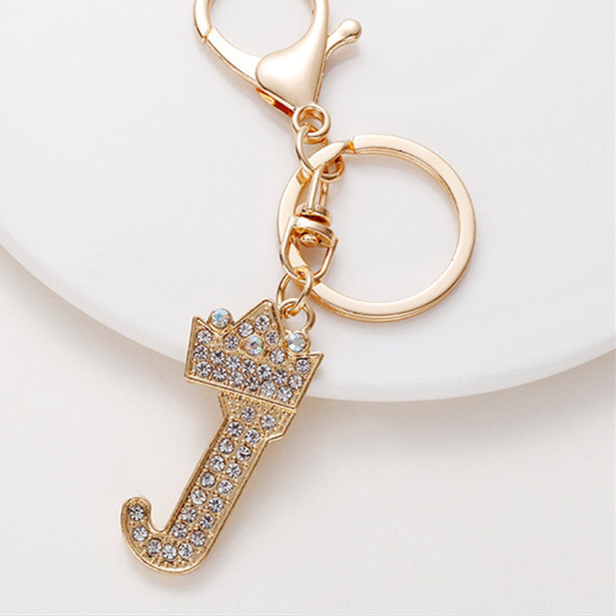 Alphabet A To Z Keychain With Diamond Accents Zinc Alloy Metal Letter Charm For Bag And Keys Daily Use Pendant