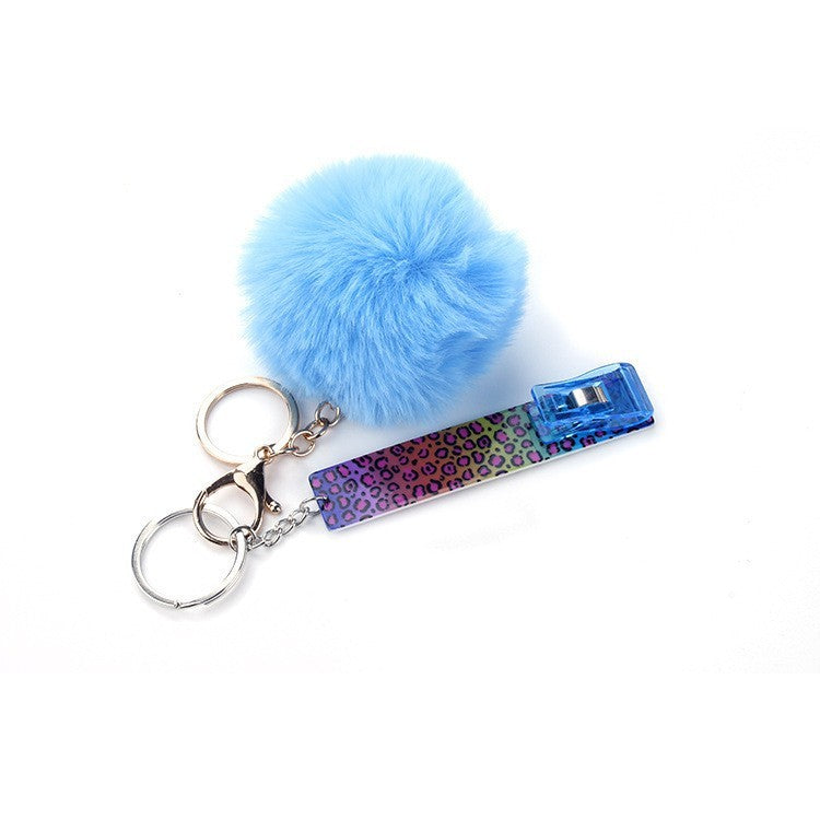 Touch Free Card Holder Keychain With Furry Ball DIY Accessory Secure Easy Card Carrying Contactless Card Clamp