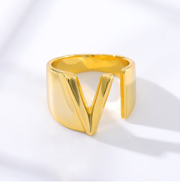 Women's Initial Letter Ring Wide Band Alphabet Copper Electroplated Personalized Statement Jewelry Gift Online