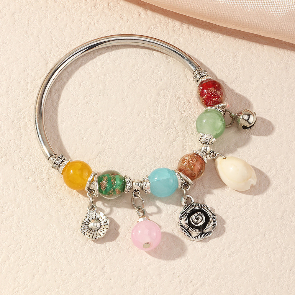 Womens Bracelet Set Fashion Copper Iron Glass Beads Cracked Stone Electroplated European American Jewelry Trend