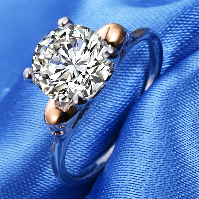 Rose Gold Two Tone Ring Exaggerated Big Diamond Creative Jewelry For Women Copper Gold Plated Artificial Gems Shine