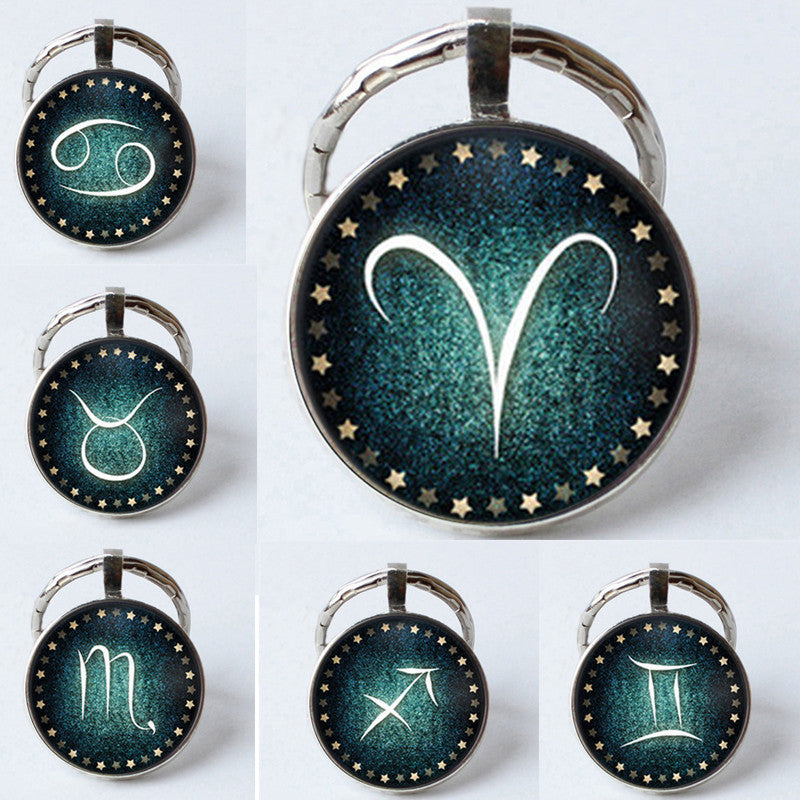 Electroplated Alloy Zodiac Keychain With Time Gem Design Key Ring Buckle Featuring Themed Twelve Signs Gift Ready
