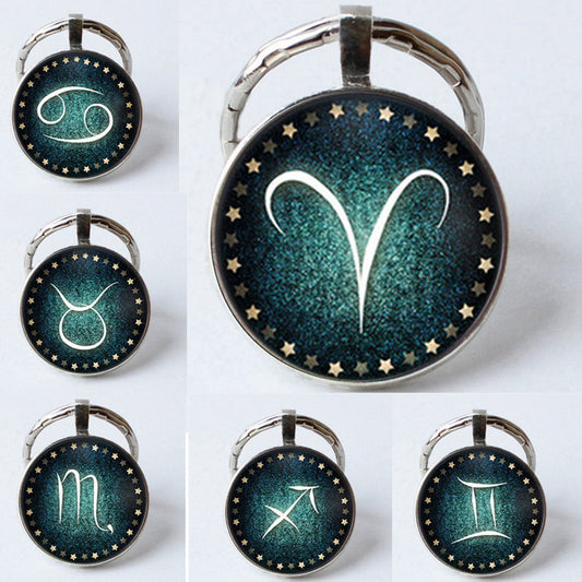 Electroplated Alloy Zodiac Keychain With Time Gem Design Key Ring Buckle Featuring Themed Twelve Signs Gift Ready
