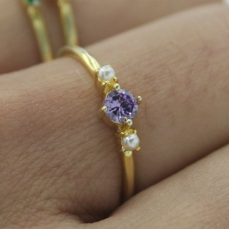 Women Copper Ring Geometric Zircon Electroplated Jewelry Wedding Ring Customizable European Design Trendy Look