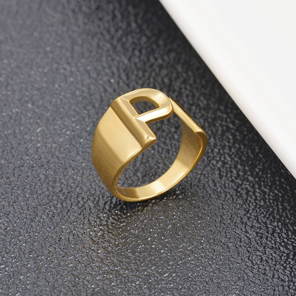 Womens Initial Letter Copper Ring With Gold Inlay A To Z Alphabet Ring For Her Birthday Gift Ideal For Girls And Women