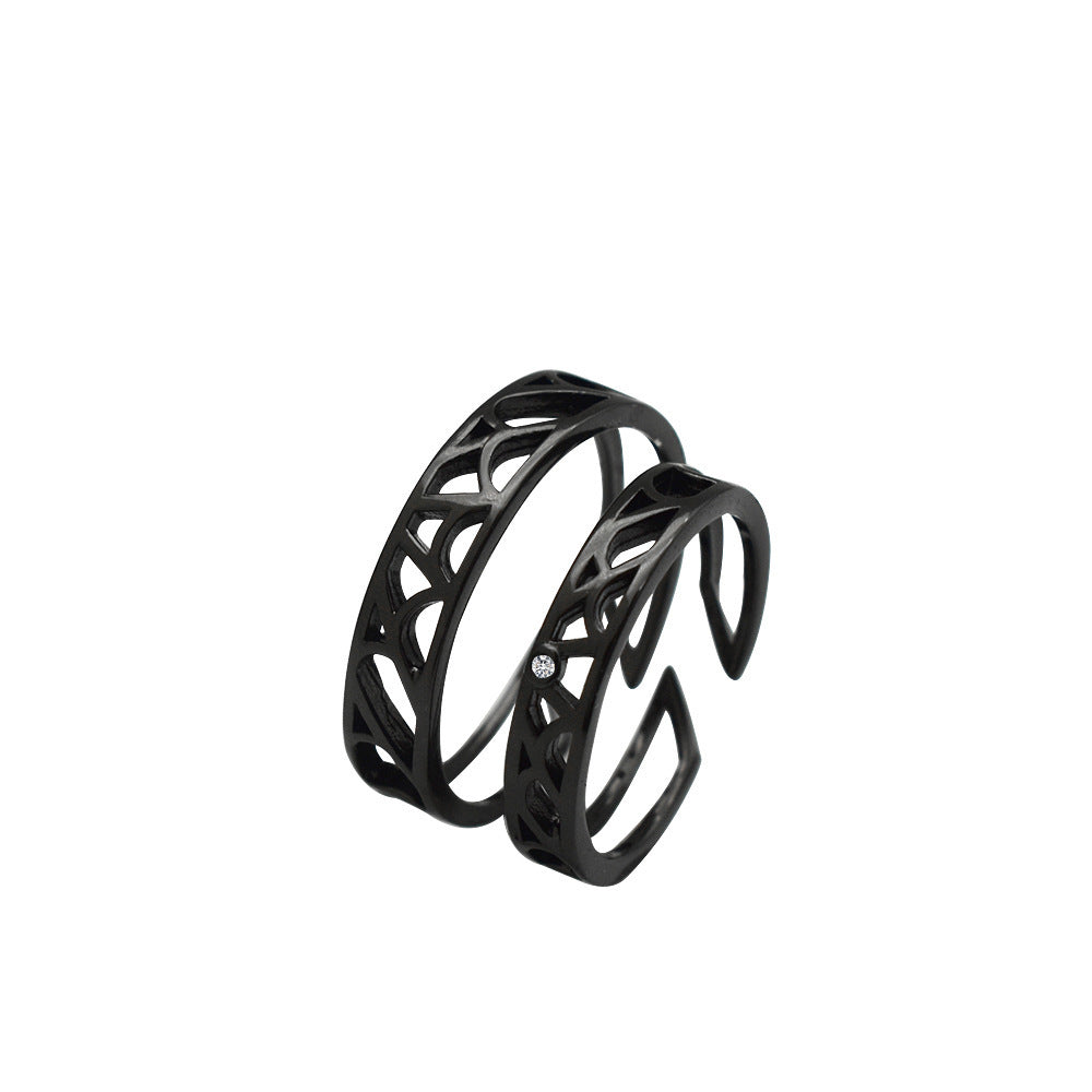 Couple Rings Fashion Jewelry Simple Black Hollow Ring Geometric Silver Ring For Men And Women Anniversary Gift