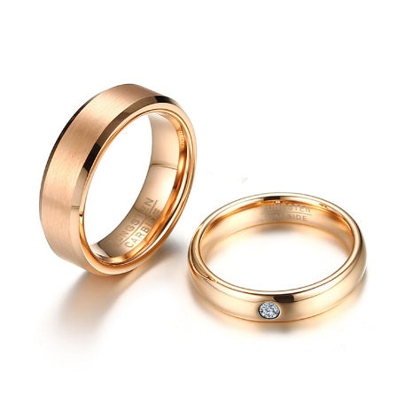 Tungsten Carbide Couple Rings Rose Gold Tone With CZ Stone Inlay For Engagement Wedding Anniversary Or Special