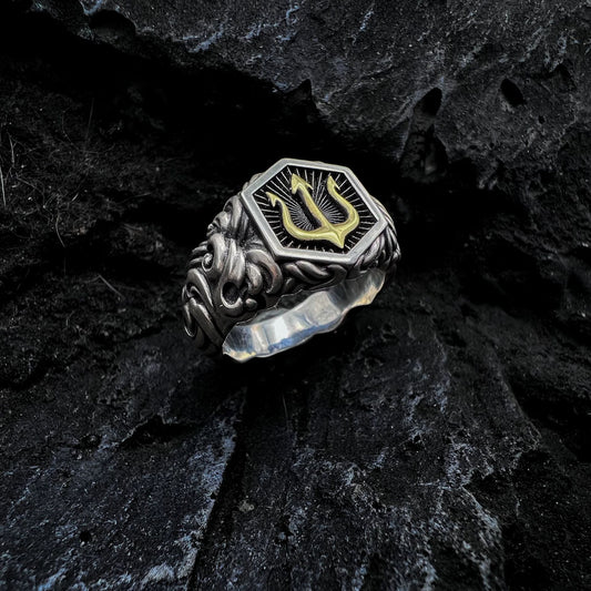 Mens Ring Design Copper Unique Unisex Opening Durable Fashion Jewelry Trident Geometric Statement Electroplated