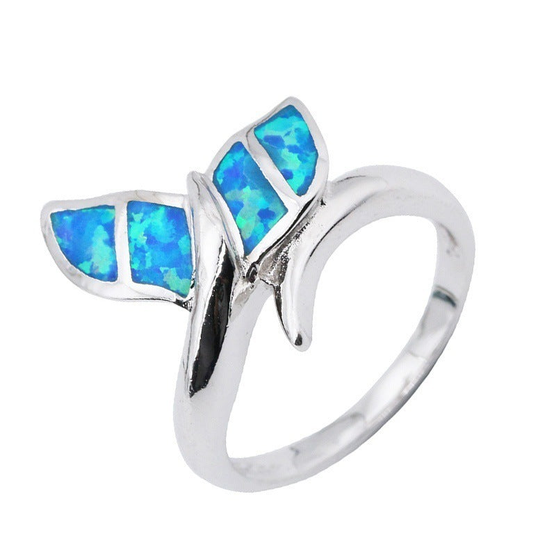 Womens Opal Mermaid Tail Ring With Diamond Inlay Alloy Gem