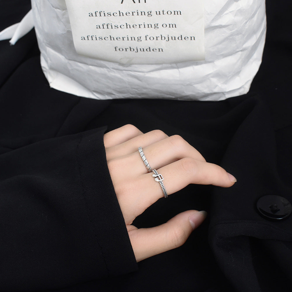 Womens 925 Sterling Silver Ring Vintage Textured Geometric Retro Style For Women Summer Fine Rings Modern Look