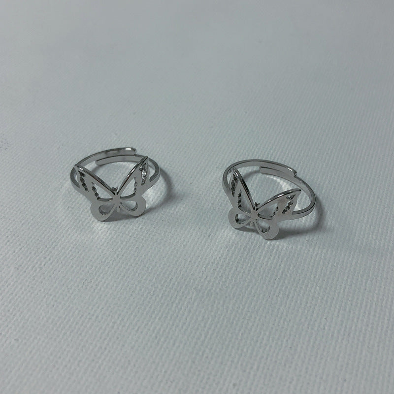 Unisex Adjustable Titanium Steel Ring With Butterfly Bow Design For Couples Birthday Gift Individually Wrapped