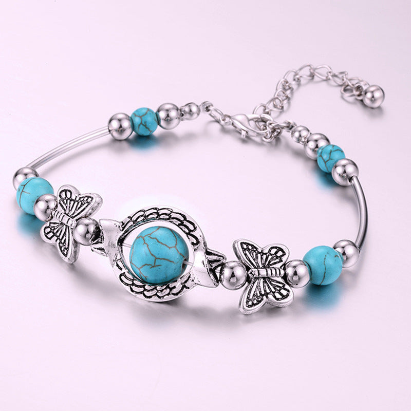 Turquoise Butterfly Alloy Bracelet 7cm Diameter Fashion