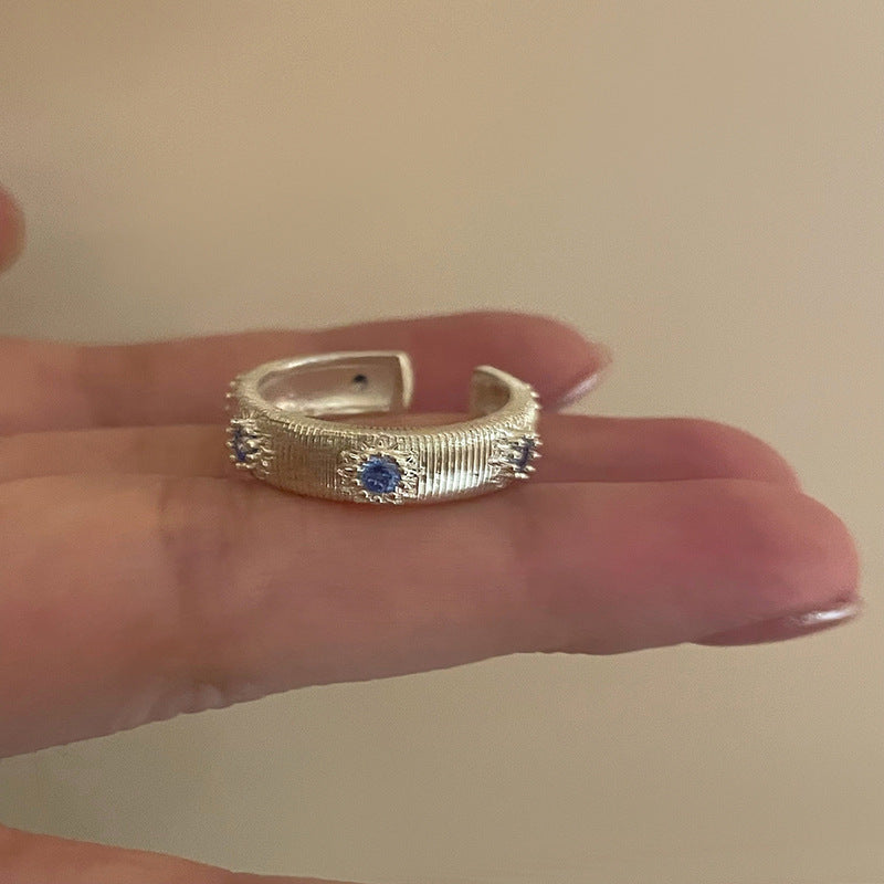 Womens Copper Cross Ring With Blue Diamond Accent Electroplated Elegant Adjustable Opening Fashion Jewelry Gift